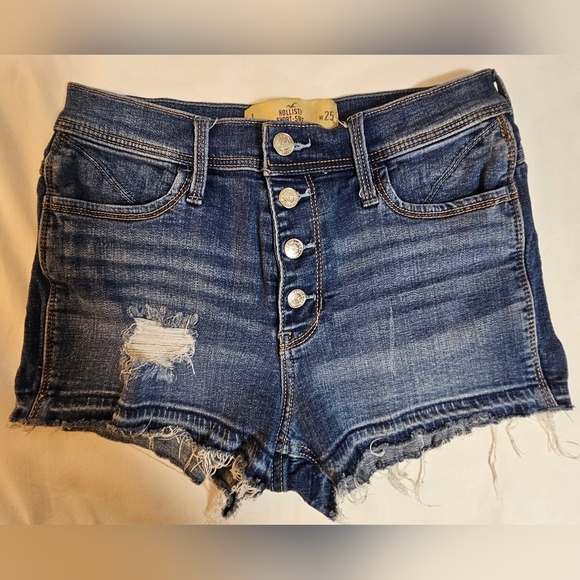 Hollister High Rise Short-Shorts Size 1 (W25) Distressed Button Fly Cutoff Denim - Picture 1 of 5